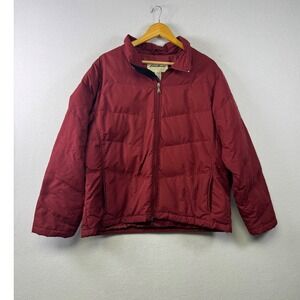 Eddie Bauer Puffer Jacket Mens XL Burgundy Goose Down Quilted Full Zip Outerwear